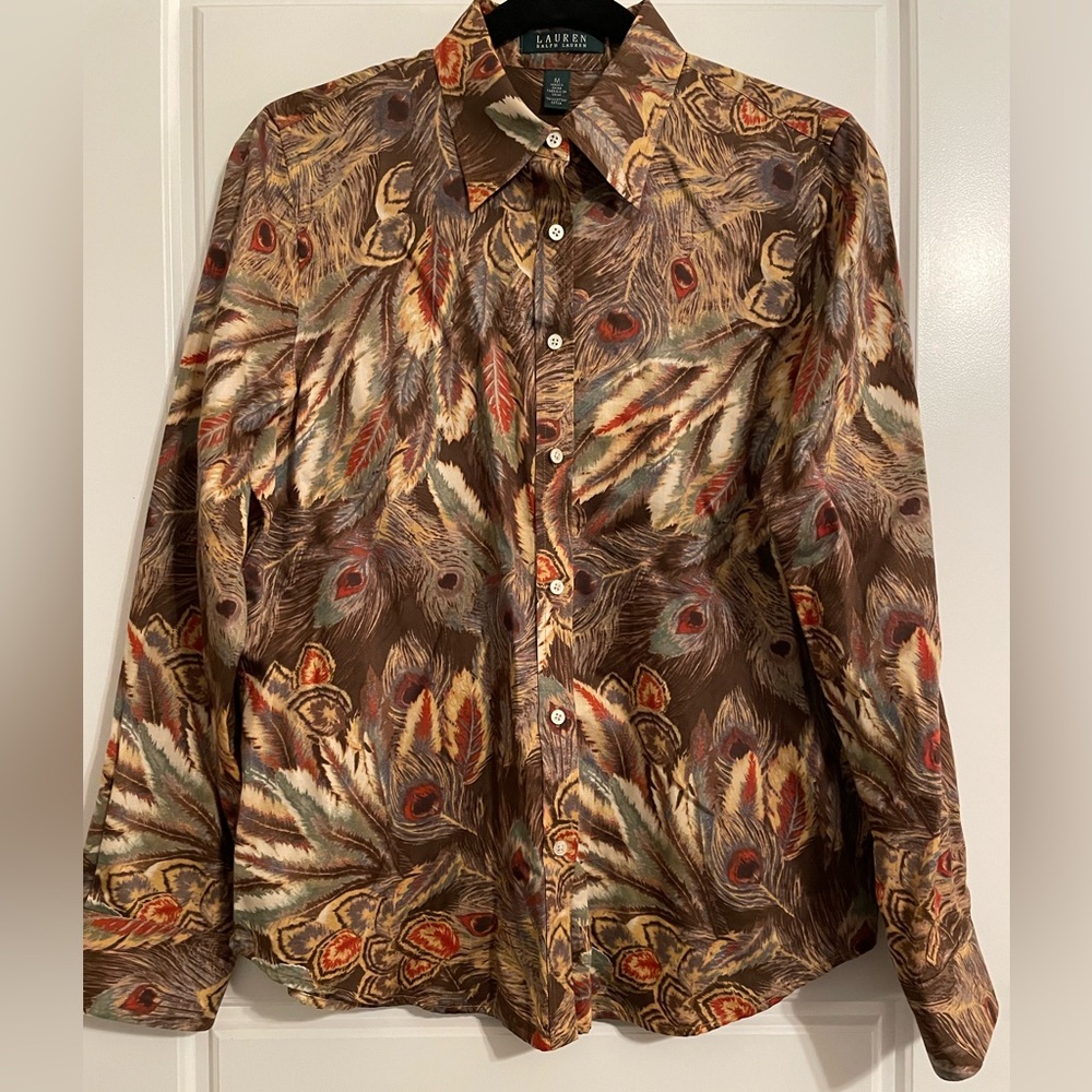 Ralph Lauren Multicolor Fall Feather Pattern Shirt - Ladies M